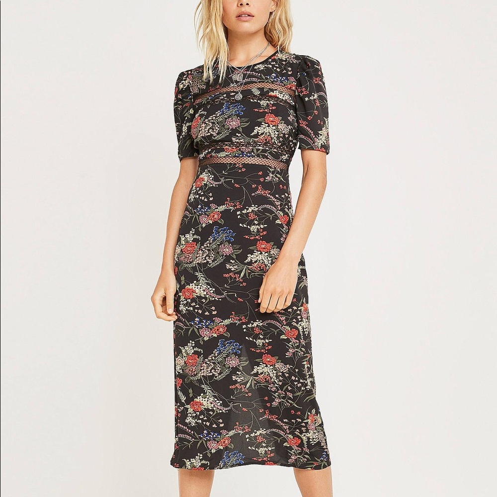XS black floral midi dress
